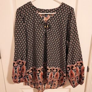 Chic Black and Orange Paisley Blouse